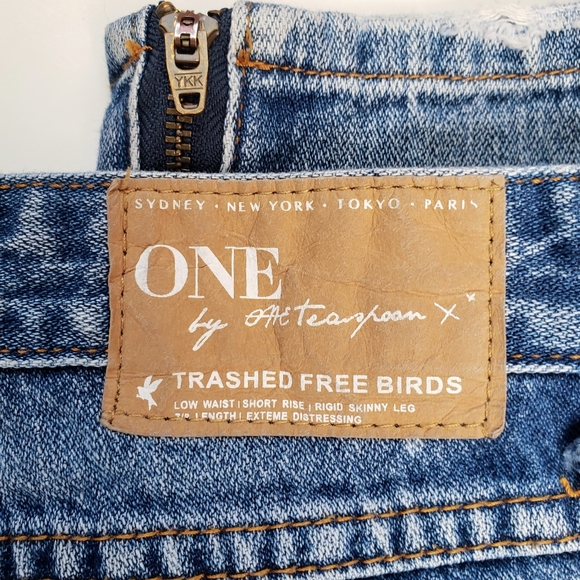 One Teaspoon Trashed Freebirds Distressed Low Rise Zipper Ankle Cropped Jeans 26 - Picture 8 of 10